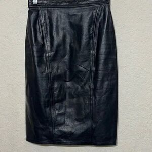 Vintage Genuine Leather Black Pencil Skirt